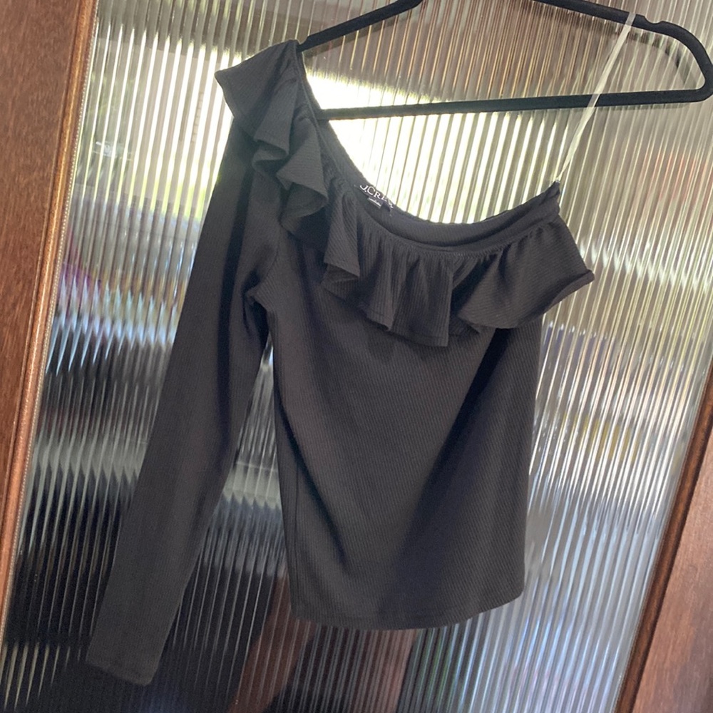 J Crew Item BM318 One-shoulder ruffleneck top in vintage rib